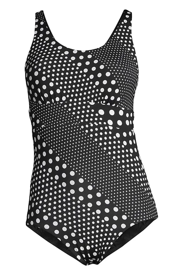 Lands039 End Swimsuits Women Chlorine Resistant Scoop Neck Reversible One Piece Swimsuit Black