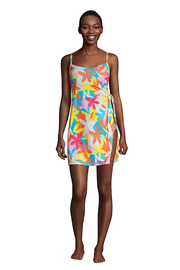 Lands039 End Swimsuits Women Chlorine Resistant Sweetheart Swim Dress One Piece Swimsuit Adjustable Straps Turquoise Multi Graphic Floral
