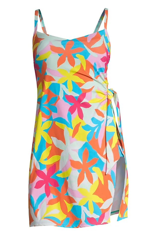 Lands039 End Swimsuits Women Chlorine Resistant Sweetheart Swim Dress One Piece Swimsuit Adjustable Straps Turquoise Multi Graphic Floral Lands039 End Swimsuits Women Chlorine Resistant Sweetheart Swim Dress One Piece Swimsuit Adjustable Straps Turquoise Multi Graphic Floral