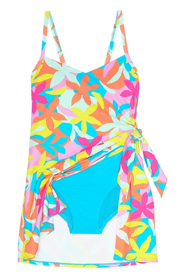 Lands039 End Swimsuits Women Chlorine Resistant Sweetheart Swim Dress One Piece Swimsuit Adjustable Straps Turquoise Multi Graphic Floral Lands039 End Swimsuits Women Chlorine Resistant Sweetheart Swim Dress One Piece Swimsuit Adjustable Straps Turquoise Multi Graphic Floral