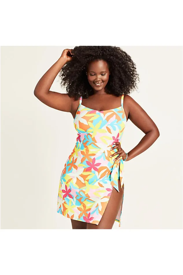 Lands039 End Swimsuits Women Chlorine Resistant Sweetheart Swim Dress One Piece Swimsuit Adjustable Straps Turquoise Multi Graphic Floral Lands039 End Swimsuits Women Chlorine Resistant Sweetheart Swim Dress One Piece Swimsuit Adjustable Straps Turquoise Multi Graphic Floral