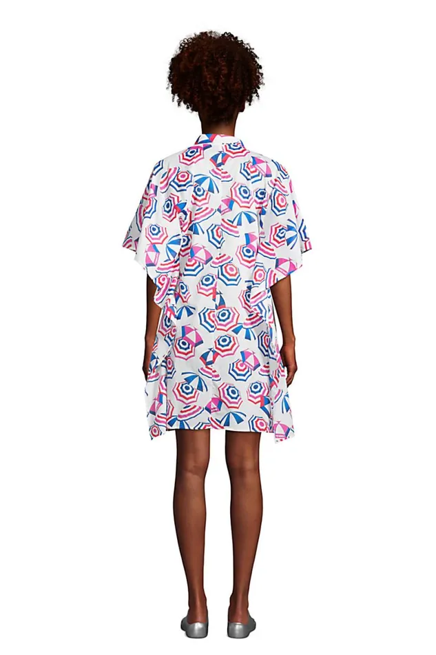 Lands039 End Swimsuits Women Cotton Poplin Button Down Kaftan Shirt Dress Swim Coverup White Beach Umbrella