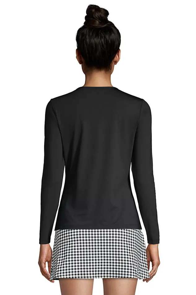 Lands039 End Swimsuits Women Crew Neck Long Sleeve Rash Guard Upf 50 Sun Protection Modest Swim Tee Black