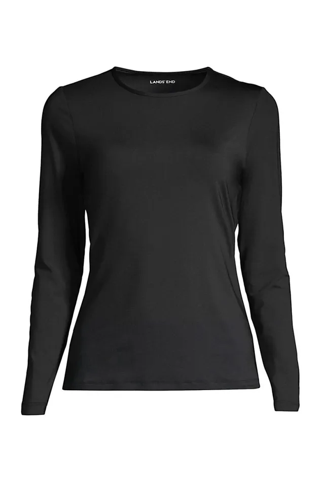 Lands039 End Swimsuits Women Crew Neck Long Sleeve Rash Guard Upf 50 Sun Protection Modest Swim Tee Black