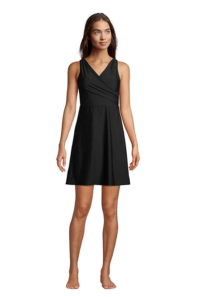 Lands039 End Swimsuits Women Mastectomy Chlorine Resistant Tummy Control Surplice Wrap Swim Dress One Piece Swimsuit Black Lands039 End Swimsuits Women Mastectomy Chlorine Resistant Tummy Control Surplice Wrap Swim Dress One Piece Swimsuit Black