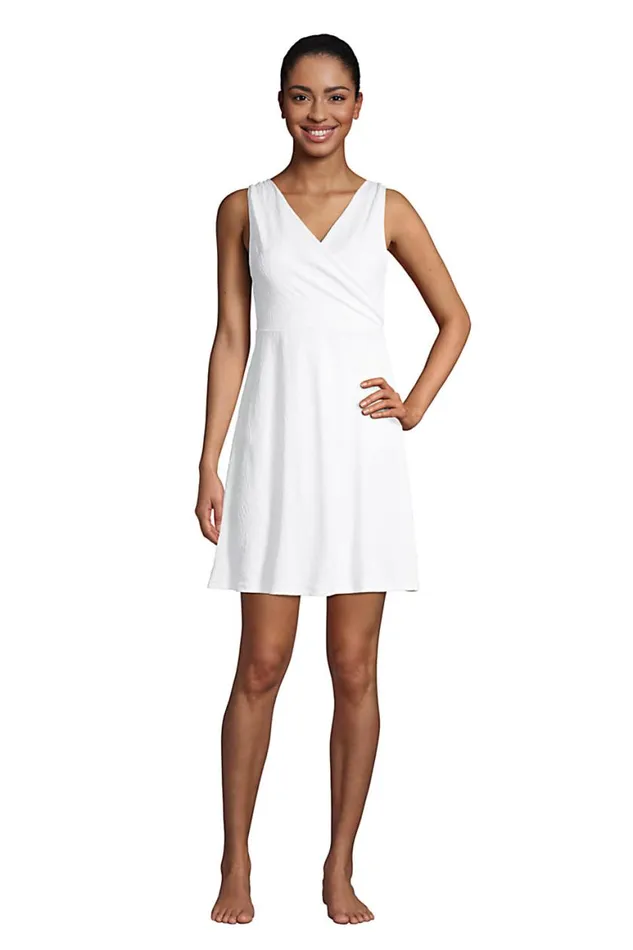 Lands039 End Swimsuits Women Paisley Texture Chlorine Resistant Tummy Control Surplice Wrap Swim Dress One Piece Swimsuit White Lands039 End Swimsuits Women Paisley Texture Chlorine Resistant Tummy Control Surplice Wrap Swim Dress One Piece Swimsuit White
