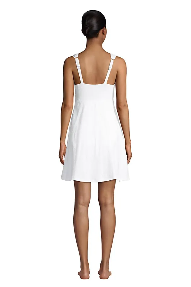 Lands039 End Swimsuits Women Paisley Texture Chlorine Resistant Tummy Control Surplice Wrap Swim Dress One Piece Swimsuit White
