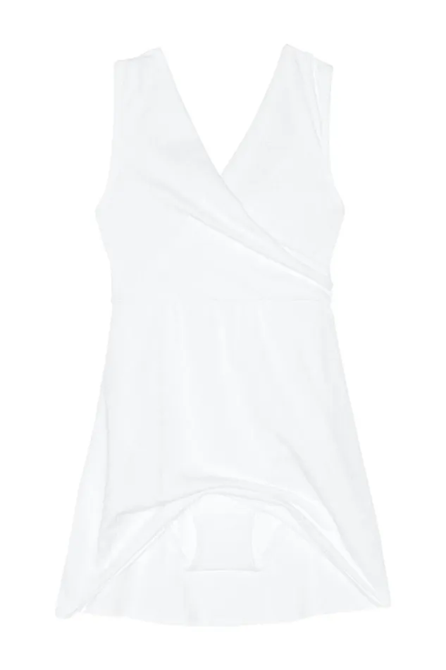 Lands039 End Swimsuits Women Paisley Texture Chlorine Resistant Tummy Control Surplice Wrap Swim Dress One Piece Swimsuit White