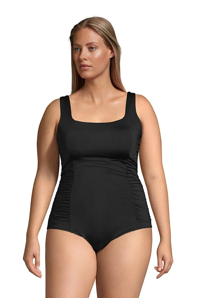 Lands039 End Swimsuits Women Plus Size Chlorine Resistant Square Neck Rouched One Piece Swimsuit Black Lands039 End Swimsuits Women Plus Size Chlorine Resistant Square Neck Rouched One Piece Swimsuit Black