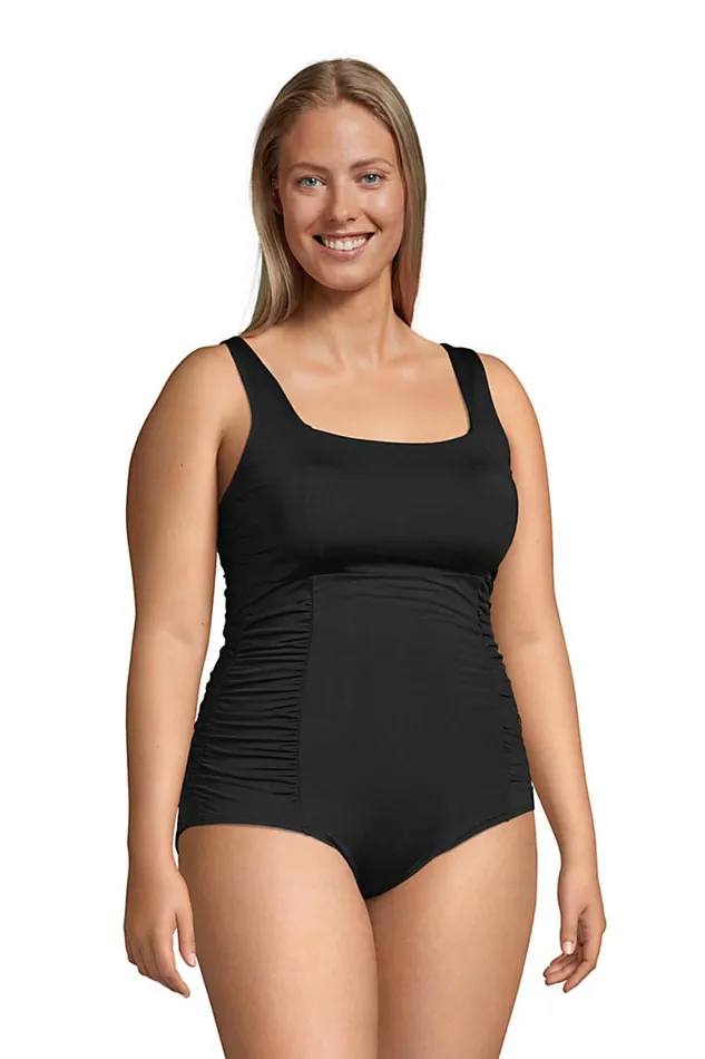 Lands039 End Swimsuits Women Plus Size Chlorine Resistant Square Neck Rouched One Piece Swimsuit Black Lands039 End Swimsuits Women Plus Size Chlorine Resistant Square Neck Rouched One Piece Swimsuit Black