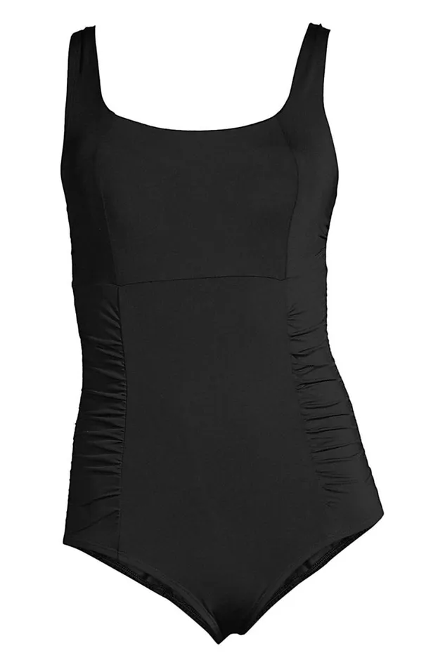 Lands039 End Swimsuits Women Plus Size Chlorine Resistant Square Neck Rouched One Piece Swimsuit Black Lands039 End Swimsuits Women Plus Size Chlorine Resistant Square Neck Rouched One Piece Swimsuit Black