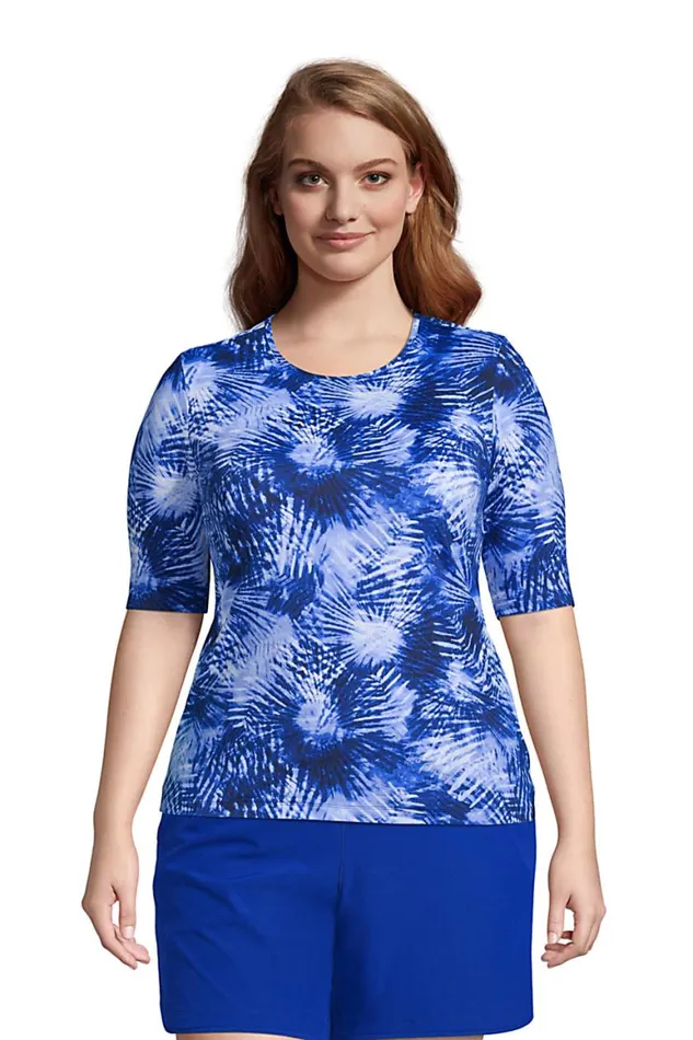 Lands039 End Swimsuits Women Plus Size Crew Neck Elbow Sleeve Rash Guard Upf 50 Sun Protection Modest Swim Tee Print Deep Sea Navy Tie Dye Palm Lands039 End Swimsuits Women Plus Size Crew Neck Elbow Sleeve Rash Guard Upf 50 Sun Protection Modest Swim Tee Print Deep Sea Navy Tie Dye Palm