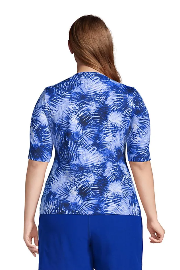 Lands039 End Swimsuits Women Plus Size Crew Neck Elbow Sleeve Rash Guard Upf 50 Sun Protection Modest Swim Tee Print Deep Sea Navy Tie Dye Palm Lands039 End Swimsuits Women Plus Size Crew Neck Elbow Sleeve Rash Guard Upf 50 Sun Protection Modest Swim Tee Print Deep Sea Navy Tie Dye Palm
