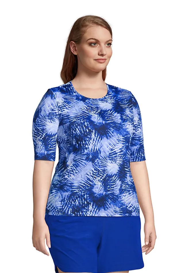 Lands039 End Swimsuits Women Plus Size Crew Neck Elbow Sleeve Rash Guard Upf 50 Sun Protection Modest Swim Tee Print Deep Sea Navy Tie Dye Palm Lands039 End Swimsuits Women Plus Size Crew Neck Elbow Sleeve Rash Guard Upf 50 Sun Protection Modest Swim Tee Print Deep Sea Navy Tie Dye Palm