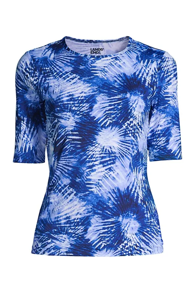 Lands039 End Swimsuits Women Plus Size Crew Neck Elbow Sleeve Rash Guard Upf 50 Sun Protection Modest Swim Tee Print Deep Sea Navy Tie Dye Palm Lands039 End Swimsuits Women Plus Size Crew Neck Elbow Sleeve Rash Guard Upf 50 Sun Protection Modest Swim Tee Print Deep Sea Navy Tie Dye Palm