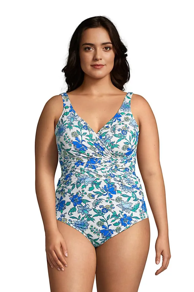 Lands039 End Swimsuits Women Plus Size Slender Tummy Control Chlorine Resistant Vneck Wrap One Piece Swimsuit Print Ivory Lotus Floral Lands039 End Swimsuits Women Plus Size Slender Tummy Control Chlorine Resistant Vneck Wrap One Piece Swimsuit Print Ivory Lotus Floral