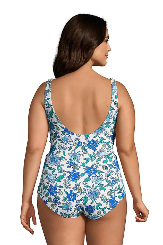 Lands039 End Swimsuits Women Plus Size Slender Tummy Control Chlorine Resistant Vneck Wrap One Piece Swimsuit Print Ivory Lotus Floral Lands039 End Swimsuits Women Plus Size Slender Tummy Control Chlorine Resistant Vneck Wrap One Piece Swimsuit Print Ivory Lotus Floral