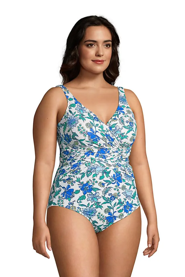 Lands039 End Swimsuits Women Plus Size Slender Tummy Control Chlorine Resistant Vneck Wrap One Piece Swimsuit Print Ivory Lotus Floral Lands039 End Swimsuits Women Plus Size Slender Tummy Control Chlorine Resistant Vneck Wrap One Piece Swimsuit Print Ivory Lotus Floral