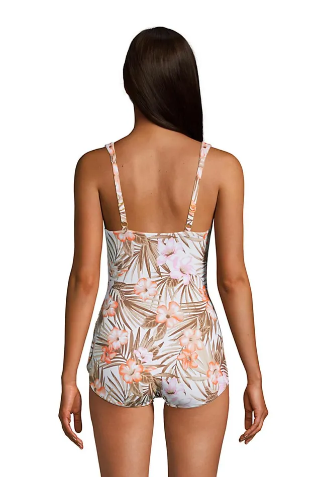 Lands039 End Swimsuits Women Slender Vneck Tummy Control Chlorine Resistant Skirted One Piece Swimsuit Print White Tropic Palm Lands039 End Swimsuits Women Slender Vneck Tummy Control Chlorine Resistant Skirted One Piece Swimsuit Print White Tropic Palm