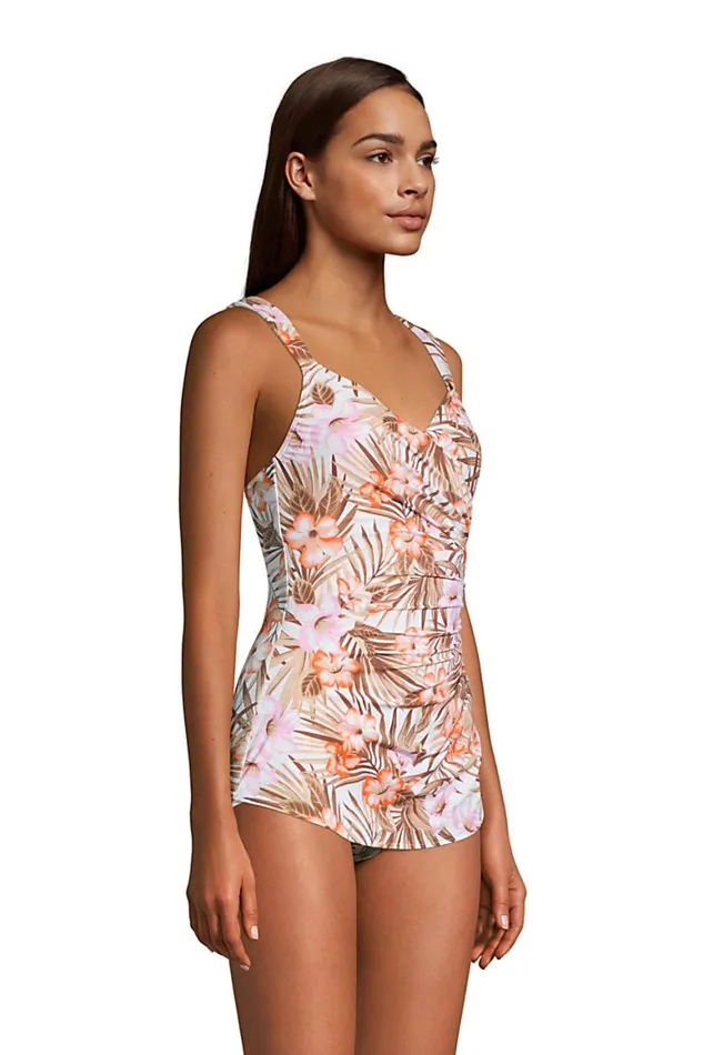 Lands039 End Swimsuits Women Slender Vneck Tummy Control Chlorine Resistant Skirted One Piece Swimsuit Print White Tropic Palm Lands039 End Swimsuits Women Slender Vneck Tummy Control Chlorine Resistant Skirted One Piece Swimsuit Print White Tropic Palm