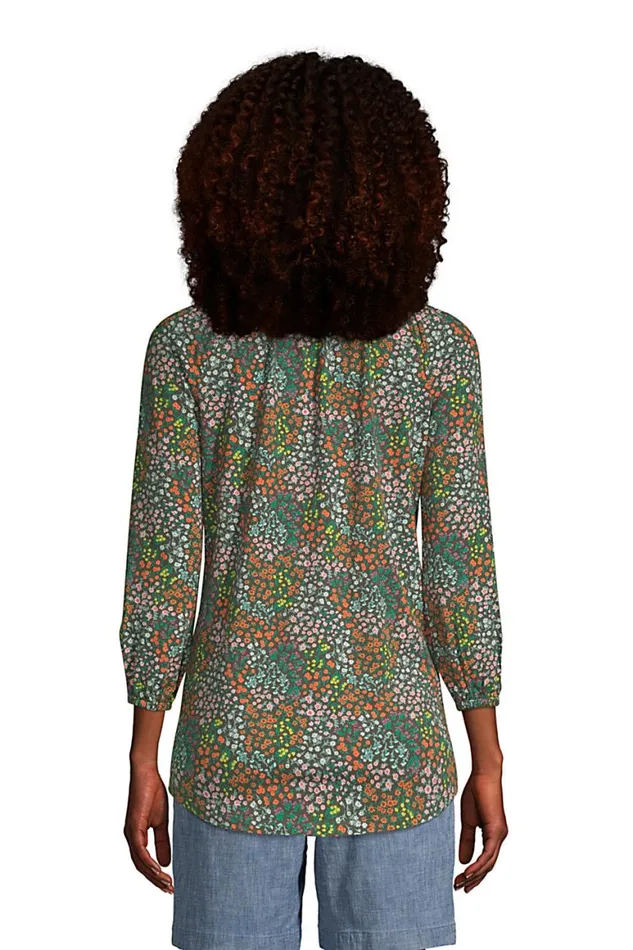 Lands039 End Tops and Tees Women 34 Sleeve Peasant Tunic Forest Moss Mini Floral Lands039 End Tops and Tees Women 34 Sleeve Peasant Tunic Forest Moss Mini Floral