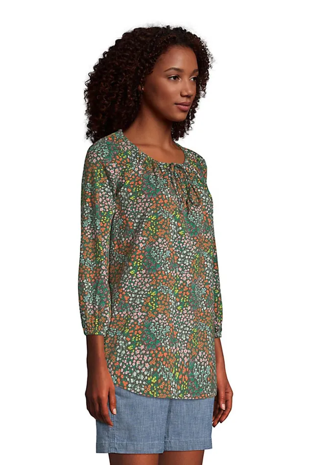 Lands039 End Tops and Tees Women 34 Sleeve Peasant Tunic Forest Moss Mini Floral Lands039 End Tops and Tees Women 34 Sleeve Peasant Tunic Forest Moss Mini Floral