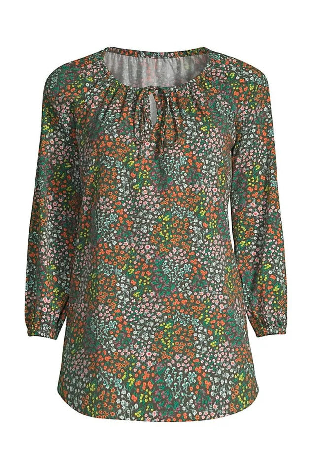 Lands039 End Tops and Tees Women 34 Sleeve Peasant Tunic Forest Moss Mini Floral Lands039 End Tops and Tees Women 34 Sleeve Peasant Tunic Forest Moss Mini Floral