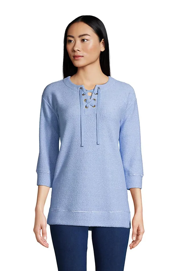 Lands039 End Tops and Tees Women 34 Sleeve Textured Lace Front Tunic Cloudy Blue Marl Lands039 End Tops and Tees Women 34 Sleeve Textured Lace Front Tunic Cloudy Blue Marl