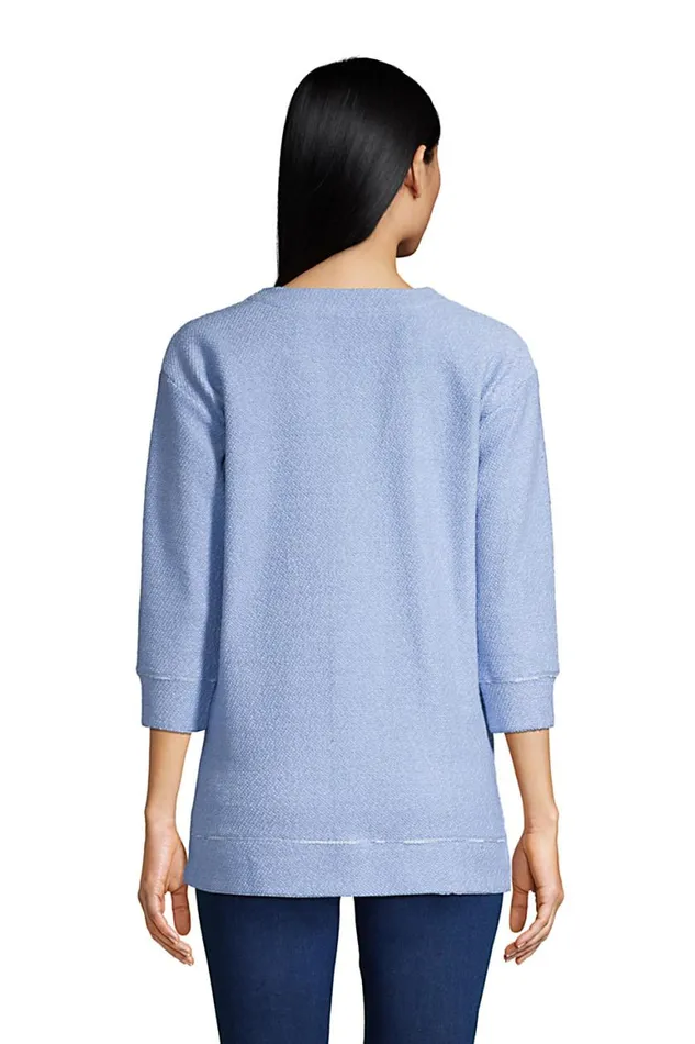 Lands039 End Tops and Tees Women 34 Sleeve Textured Lace Front Tunic Cloudy Blue Marl