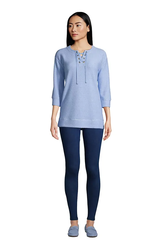Lands039 End Tops and Tees Women 34 Sleeve Textured Lace Front Tunic Cloudy Blue Marl