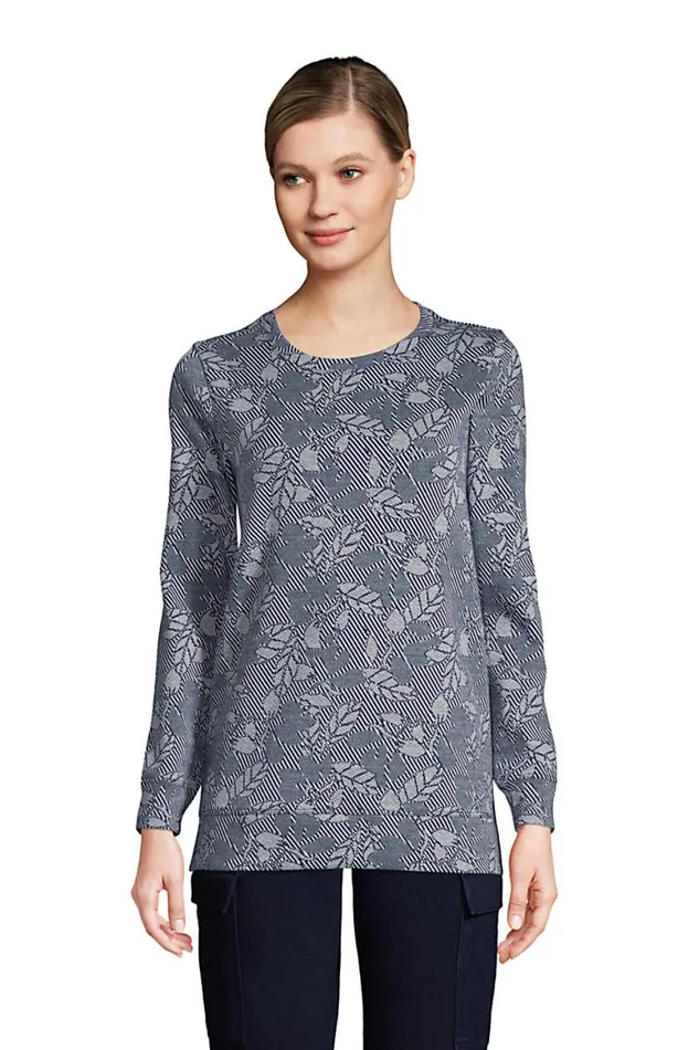 Lands039 End Tops and Tees Women Long Sleeve Sport Knit Jacquard Sweatshirt Tunic Deep Sea Navy Chevron Floral Lands039 End Tops and Tees Women Long Sleeve Sport Knit Jacquard Sweatshirt Tunic Deep Sea Navy Chevron Floral
