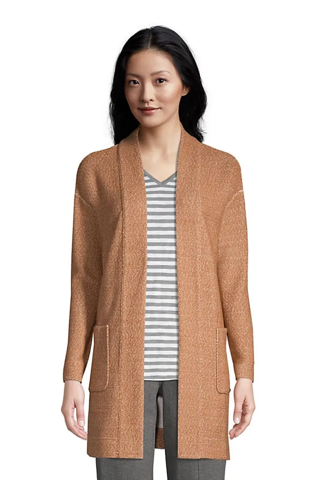 Lands039 End Tops and Tees Women Long Sleeve Textured Open Cardigan Warm Tawny Brown Marl Lands039 End Tops and Tees Women Long Sleeve Textured Open Cardigan Warm Tawny Brown Marl