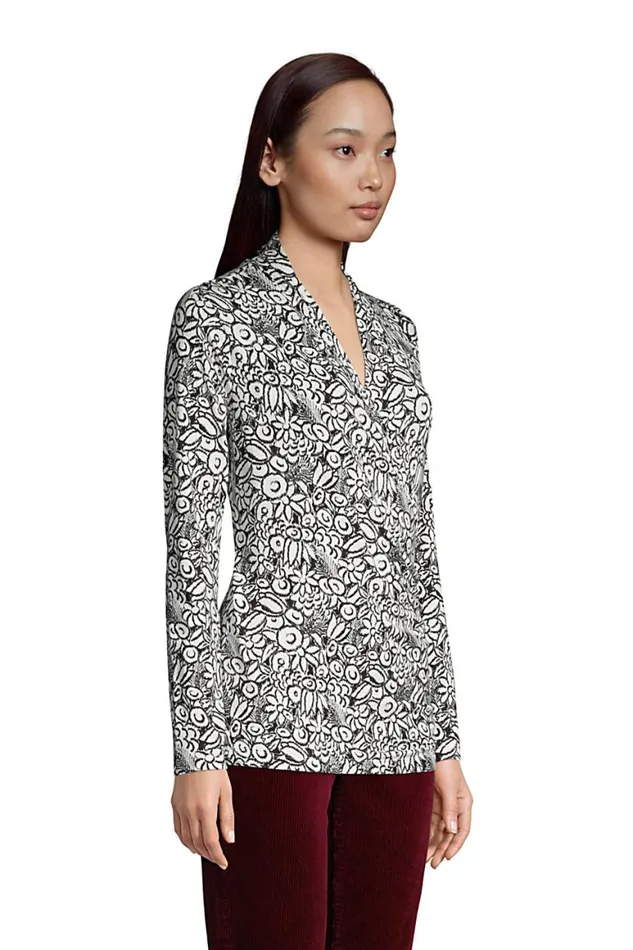 Lands039 End Tops and Tees Women Long Sleeve Wrap Top Warm Tawny Brown Leopard