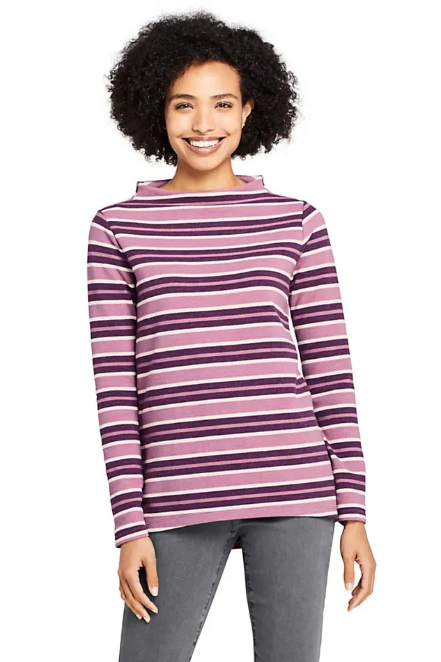 Lands039 End Tops and Tees Women Mock Neck Pullover Long Sleeve Top Stripe Mesa Rose Stripe Lands039 End Tops and Tees Women Mock Neck Pullover Long Sleeve Top Stripe Mesa Rose Stripe