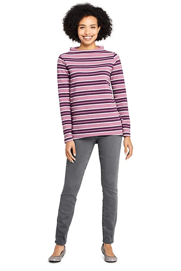 Lands039 End Tops and Tees Women Mock Neck Pullover Long Sleeve Top Stripe Mesa Rose Stripe Lands039 End Tops and Tees Women Mock Neck Pullover Long Sleeve Top Stripe Mesa Rose Stripe