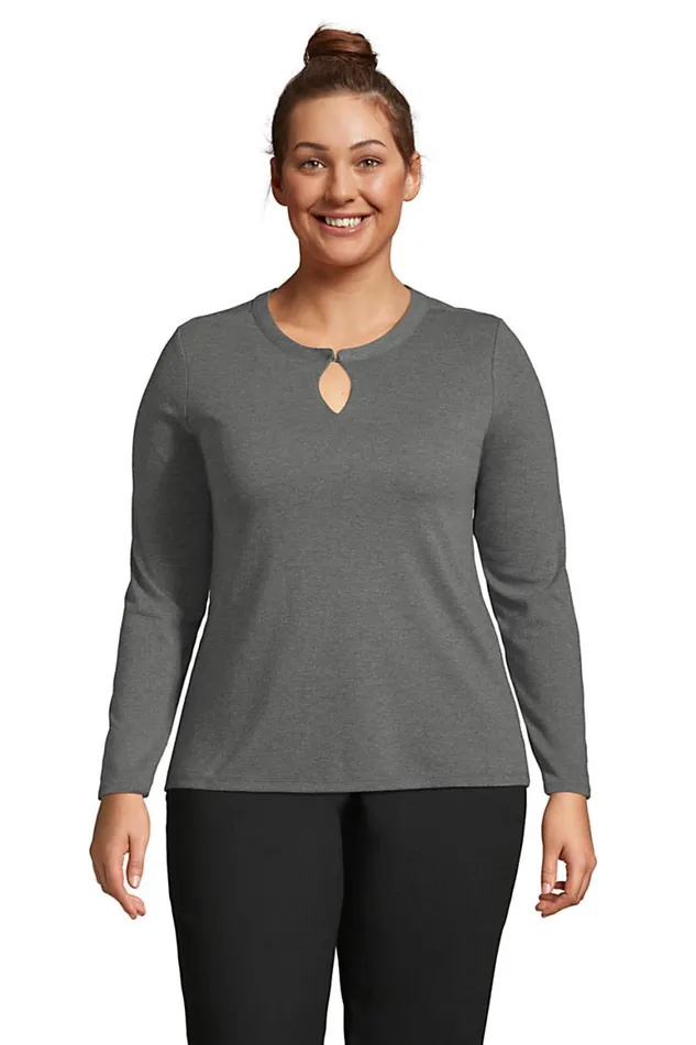 Lands039 End Tops and Tees Women Plus Size Cotton Polyester Long Sleeve Convertible Keyhole Top Charcoal Heather Lands039 End Tops and Tees Women Plus Size Cotton Polyester Long Sleeve Convertible Keyhole Top Charcoal Heather