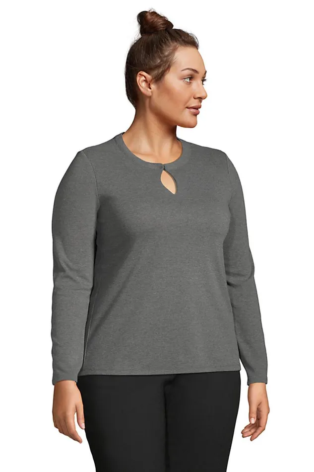 Lands039 End Tops and Tees Women Plus Size Cotton Polyester Long Sleeve Convertible Keyhole Top Charcoal Heather Lands039 End Tops and Tees Women Plus Size Cotton Polyester Long Sleeve Convertible Keyhole Top Charcoal Heather