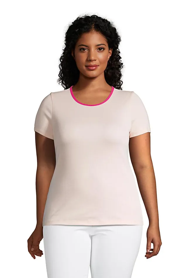 Lands039 End Tops and Tees Women Plus Size Cotton Rib Short Sleeve Crewneck Tshirt Soft Mojave Rose Lands039 End Tops and Tees Women Plus Size Cotton Rib Short Sleeve Crewneck Tshirt Soft Mojave Rose