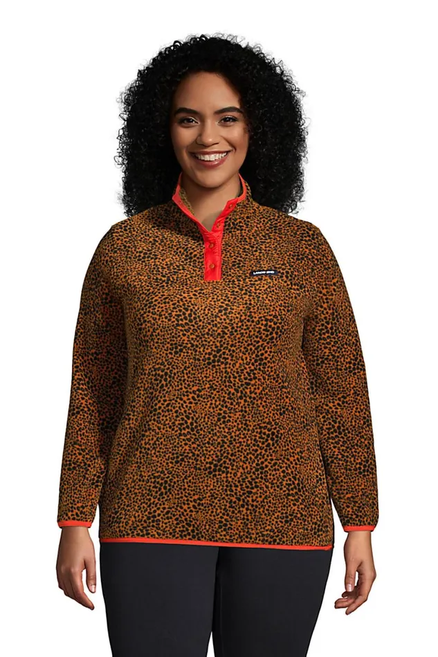 Lands039 End Tops and Tees Women Plus Size Heritage Fleece Snap Neck Pullover Top Burnt Caramel Leopard Print Lands039 End Tops and Tees Women Plus Size Heritage Fleece Snap Neck Pullover Top Burnt Caramel Leopard Print