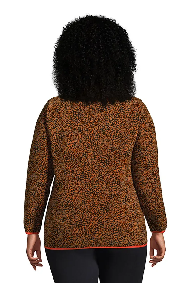 Lands039 End Tops and Tees Women Plus Size Heritage Fleece Snap Neck Pullover Top Burnt Caramel Leopard Print Lands039 End Tops and Tees Women Plus Size Heritage Fleece Snap Neck Pullover Top Burnt Caramel Leopard Print