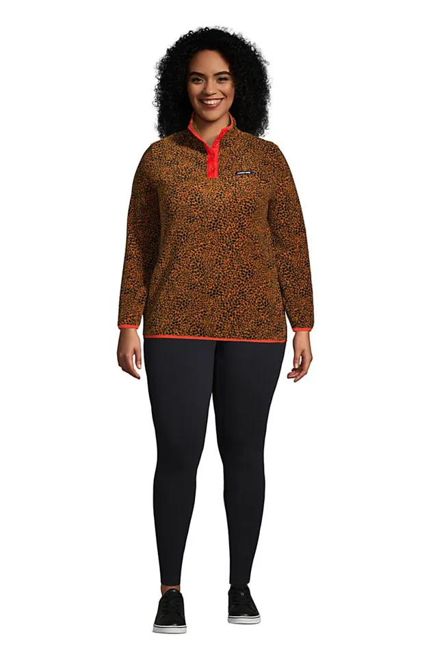Lands039 End Tops and Tees Women Plus Size Heritage Fleece Snap Neck Pullover Top Burnt Caramel Leopard Print Lands039 End Tops and Tees Women Plus Size Heritage Fleece Snap Neck Pullover Top Burnt Caramel Leopard Print
