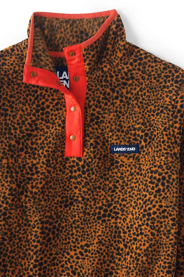 Lands039 End Tops and Tees Women Plus Size Heritage Fleece Snap Neck Pullover Top Burnt Caramel Leopard Print Lands039 End Tops and Tees Women Plus Size Heritage Fleece Snap Neck Pullover Top Burnt Caramel Leopard Print