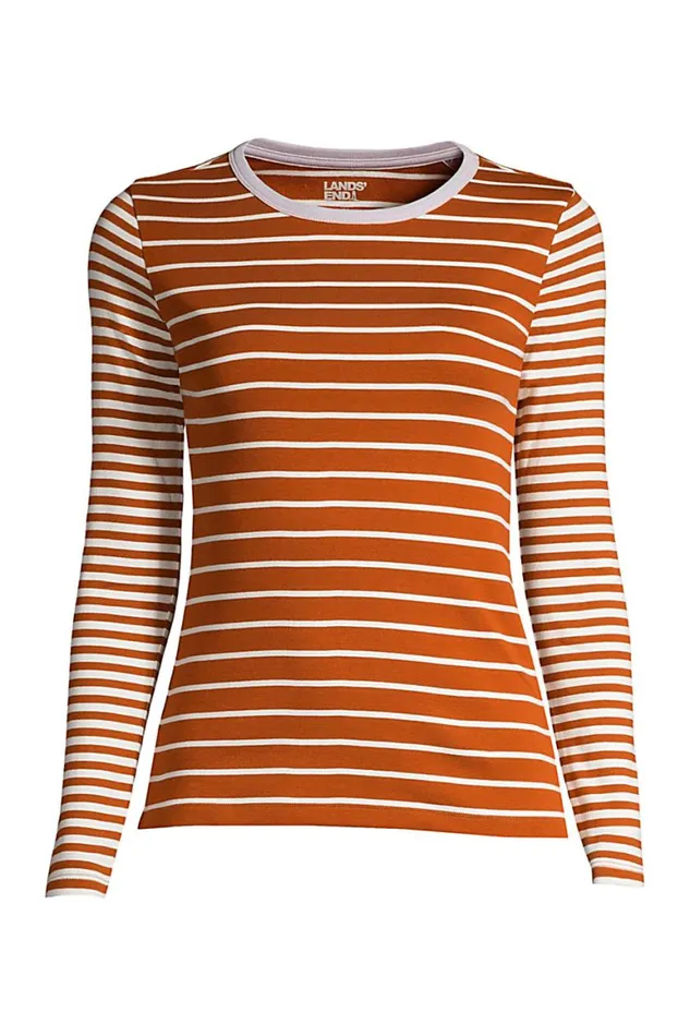 Lands039 End Tops and Tees Women Plus Size Long Sleeve All Cotton Crewneck Tshirt Stripe Burnt Caramel Lands039 End Tops and Tees Women Plus Size Long Sleeve All Cotton Crewneck Tshirt Stripe Burnt Caramel