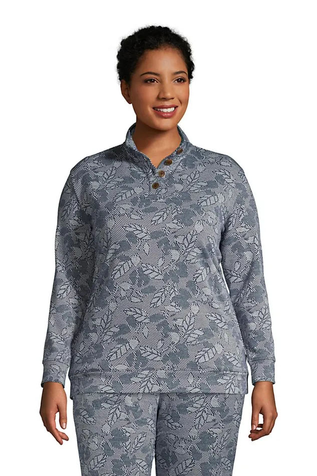 Lands039 End Tops and Tees Women Plus Size Long Sleeve Sport Knit Pullover Deep Sea Navy Chevron Floral Lands039 End Tops and Tees Women Plus Size Long Sleeve Sport Knit Pullover Deep Sea Navy Chevron Floral