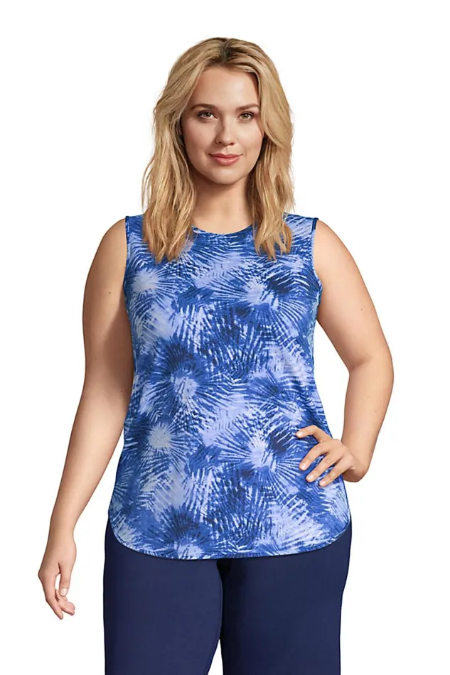 Lands039 End Tops and Tees Women Plus Size Moisture Wicking Upf Sun Crewneck Tunic Tank Top Print Deep Sea Navy Tie Dye Palm Lands039 End Tops and Tees Women Plus Size Moisture Wicking Upf Sun Crewneck Tunic Tank Top Print Deep Sea Navy Tie Dye Palm
