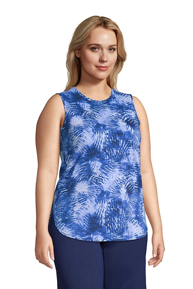 Lands039 End Tops and Tees Women Plus Size Moisture Wicking Upf Sun Crewneck Tunic Tank Top Print Deep Sea Navy Tie Dye Palm Lands039 End Tops and Tees Women Plus Size Moisture Wicking Upf Sun Crewneck Tunic Tank Top Print Deep Sea Navy Tie Dye Palm