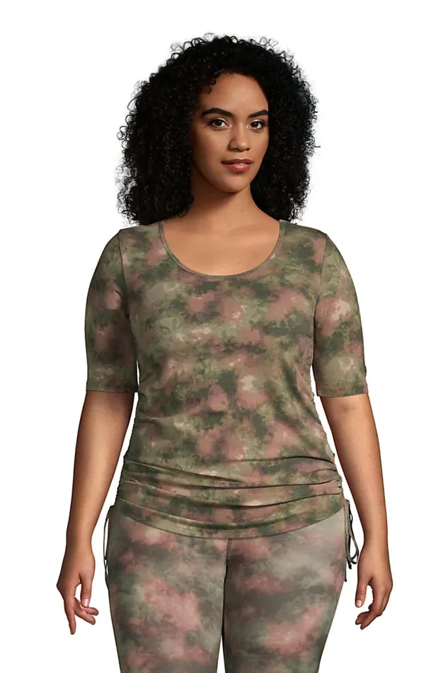 Lands039 End Tops and Tees Women Plus Size Power Performance Elbow Sleeve Drawstring Top Print Forest Moss Camo Tie Dye Lands039 End Tops and Tees Women Plus Size Power Performance Elbow Sleeve Drawstring Top Print Forest Moss Camo Tie Dye