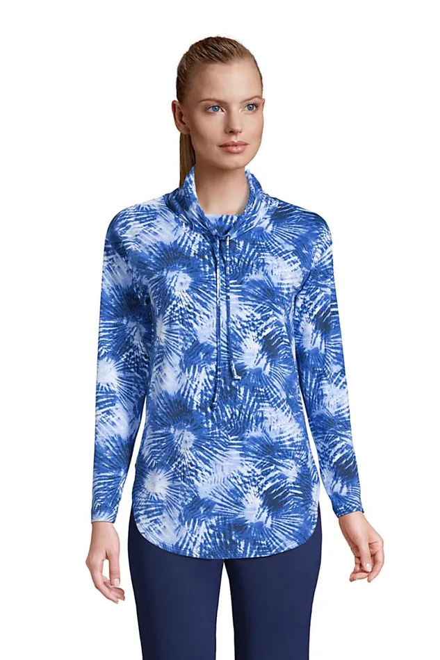 Lands039 End Tops and Tees Women Power Performance Cowl Neck Top Print Deep Sea Navy Tie Dye Palm Lands039 End Tops and Tees Women Power Performance Cowl Neck Top Print Deep Sea Navy Tie Dye Palm