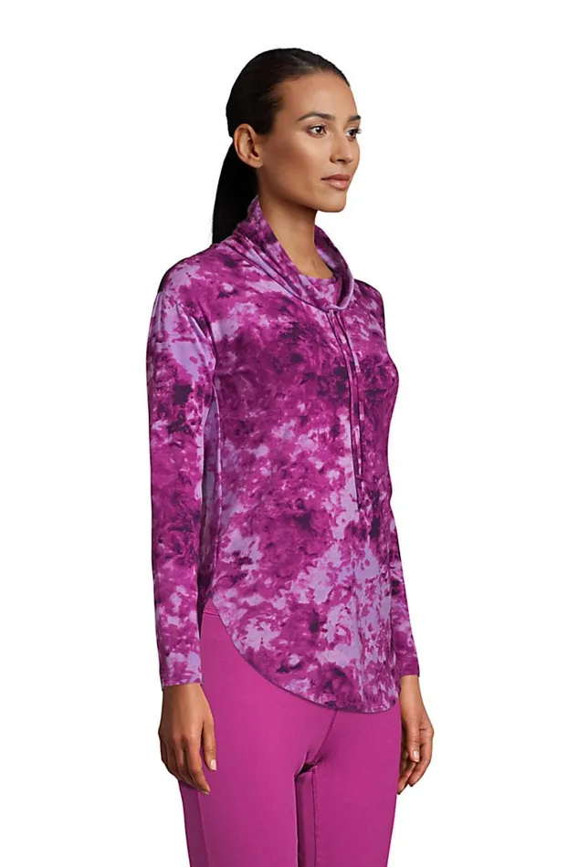 Lands039 End Tops and Tees Women Power Performance Cowl Neck Top Print Deep Sea Navy Tie Dye Palm