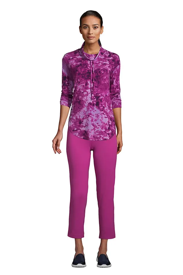 Lands039 End Tops and Tees Women Power Performance Cowl Neck Top Print Deep Sea Navy Tie Dye Palm